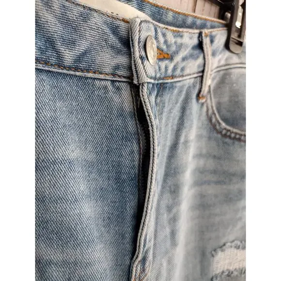 Cleo + Wolf Patchwork Distressed Light-Wash High-Rise Straight Jeans Women's 29 - Picture 8 of 15